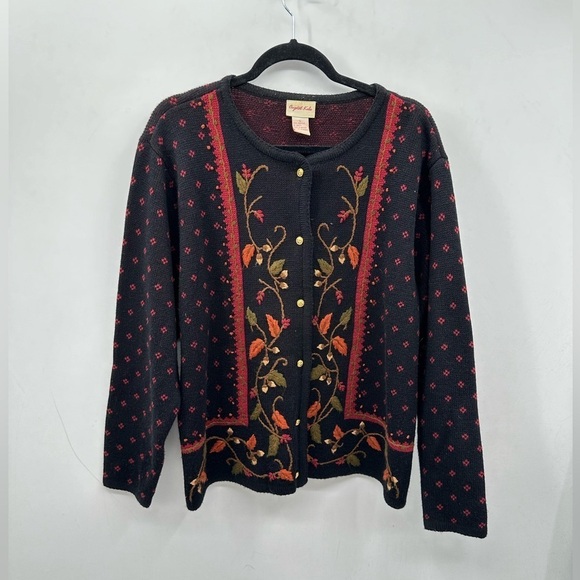 Y2K VINTAGE L CRYSTAL KOBE Embroidered woman gold button cottagecore 90'cardigan - Picture 1 of 12